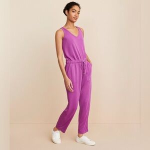 Lou & Grey Sandwashed Pink Tapered Jumpsuit, Lounge Romper, Tied Waist, Size L